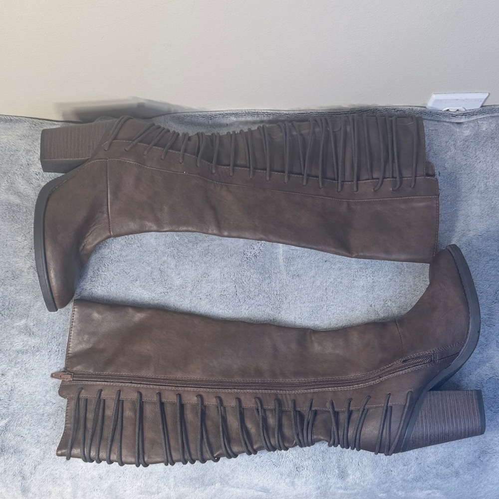 Mossimo Supply Co. Dark Brown Knee High Boots - Lace Up Back Detail - Size 7